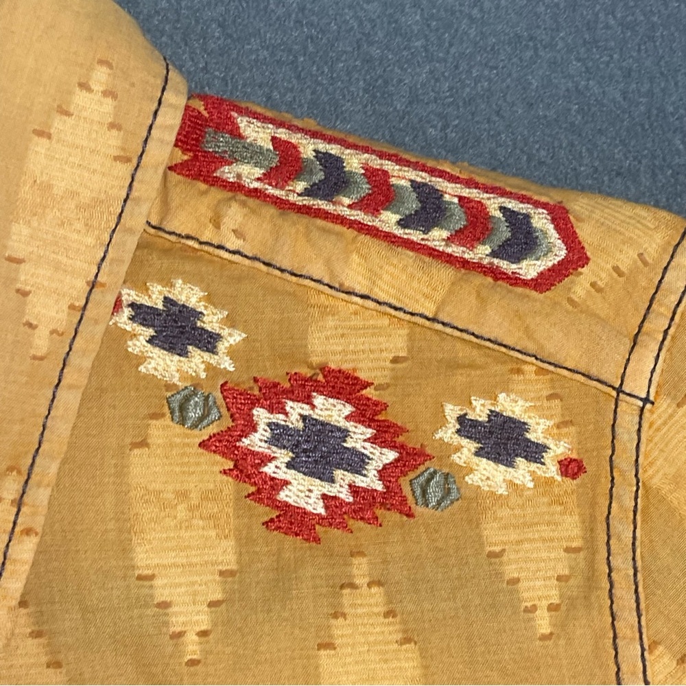Ryan Michael Western Snap Shirt Mustard Aztec Embroidered Women S - Picture 6 of 11